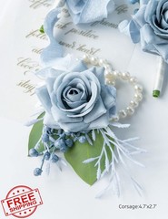 YSOJMAN Dusty Blue Corsage and Boutonniere Set, Artificial Roses for Weddings