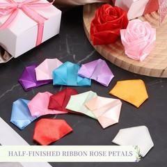 100pcs Eternal Roses Petals Premade Satin Ribbon Flowers White,