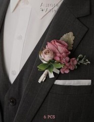 Dusty Rose Silk Real Touch Boutonniere for MenSet of 6Boutonniere for Men Wed…