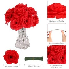Rose Head Flowers with Stem – 108pcs Red Roses Artificial Flowers Red Color