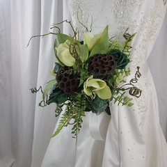 Woodland and Jade Crystal Faux Silk Wedding Bouquet