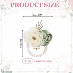 Rose Wrist Corsage, 4Pcs Wrist Corsage Bracelets Flower Wristlet, Dusty Green
