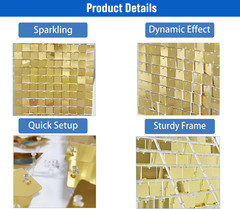 48 Pcs Light Gold Shimmer Wall Backdrop Panels for Birthday Decorations, 8X6 FT