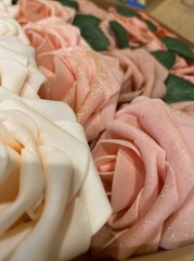 25-50 Pcs Foam Artificial Rose Heads Flowers W/Stem Wedding Bride Bouquet Decors