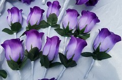 25 PC Wedding Bouquet Package, Purple & White Roses, Wedding Flower Bouquet Set