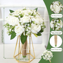 Artificial Bridesmaid Bouquets Set of 6 for Wedding – 7 Inch White Flowers Bouqu