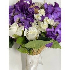 Beautiful Purple Hydrangea & White Roses Floral Wedding Bridal Bouquet 14″