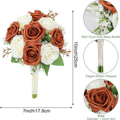 Burnt Orange Rose Bridal Bouquets Set of 7 for Fall Weddings & Events