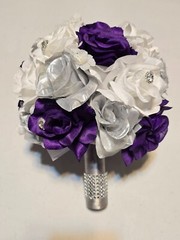 Wedding Bouquet Set Of 18, Bridal Bouquets Corsages Boutonnieres Purple Silver