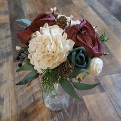 Burgundy Green Sola Wood Bridal Bouquet Winter Wedding Holiday Red Centerpiece