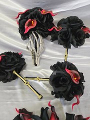 Gothic Wedding Bouquet Set, Skeleton Bone Gothic Red & Black 7 Piece Package