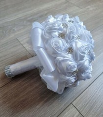 Bridal Bouquet White Satin Rose Brooches for wedding