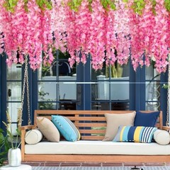 12 Pcs Artificial Wisteria Flowers Garland, 3.6 FT Silk Fake Flowers Dark Pink