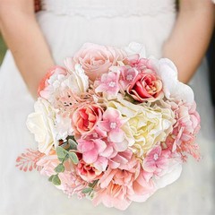 12inch Silk Roses Bridesmaid Wedding Bouquet Romantic Handmade for Home