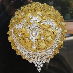 7″ Bouquet Luxury White Red Bride Wedding Ribbon Brooch Pearl Satin Rose Decor