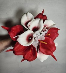 Red White Calla Lily Bridal Wedding Bouquet Accessories