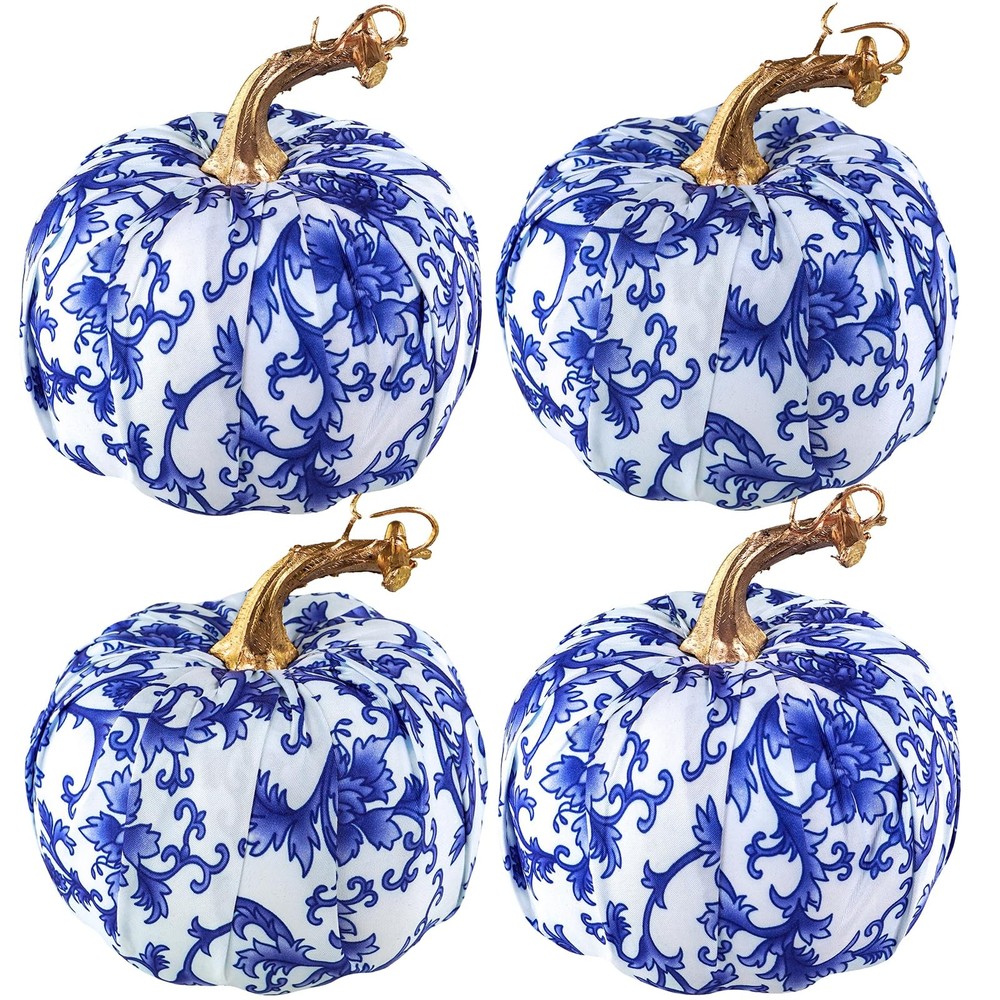 Winlyn 4 Pcs Faux Decorative Blue and White 5.3″ W x 5.1″ H,