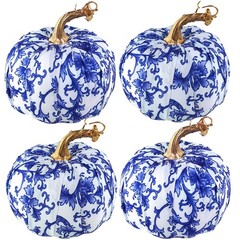 Winlyn 4 Pcs Faux Decorative Blue and White 5.3″ W x 5.1″ H,