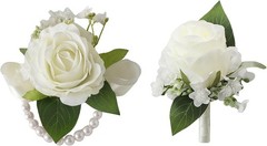 Wrist Corsage and Boutonniere Set2pcs, Ivory White Artificial Silk Rose Pearl…