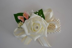 Wrist corsage for wedding prom ball grad. Diamante/pearl/ ribbon bracelet bride