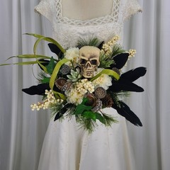 Gothic Garden Skull Boho Faux Silk Wedding Bouquet