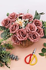 Artificial Rose Flower Dusty Rose Flowers Silk Flowers 12 pcs with Long Stem