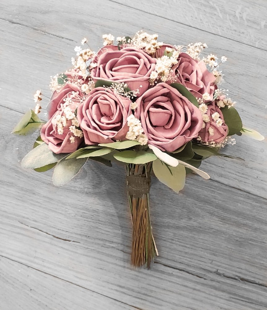 Dusty Rose Sola Wood Bridal Bouquet Pink Mauve Wedding Blush Bridesmaid Flowers