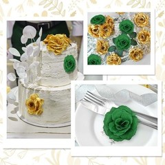 108pcs Roses Head Flowers with Stem – Emerald Green Gold Artificial Green-gold
