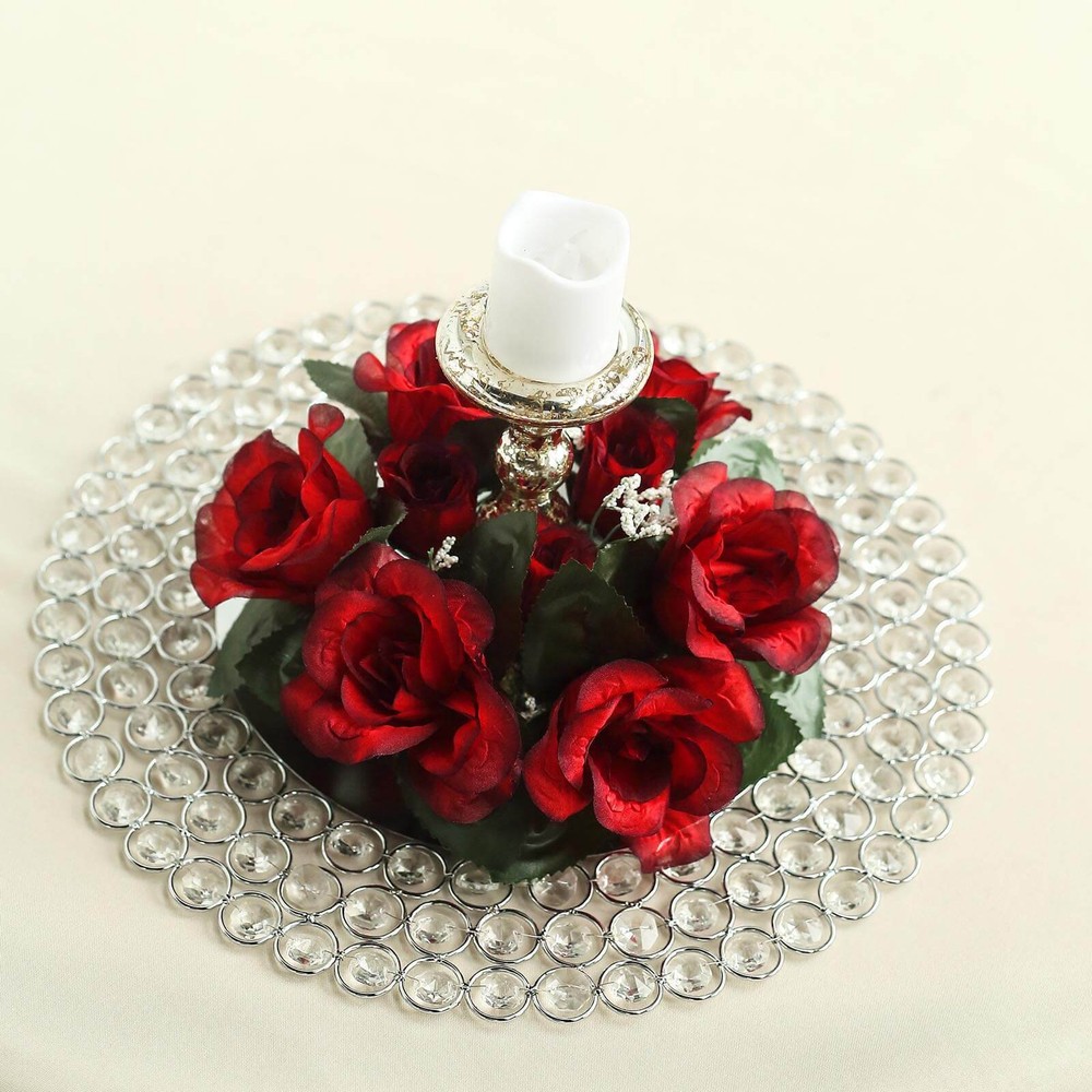4 Black Red CANDLE RINGS with SILK ROSES Wedding Flowers for Centerpieces
