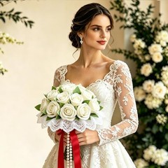 12PCS 20‘’ White Artificial Roses Flowers with 12pcs White Artificial Flowers