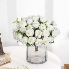 Artificial Flower Ten Head Silk White Rose Bundle Scrapbook Valentine Wedding Ou
