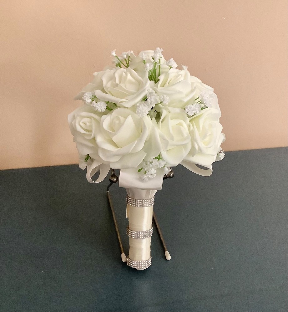 Small rose and baby breath bridal bouquet..you pick colors