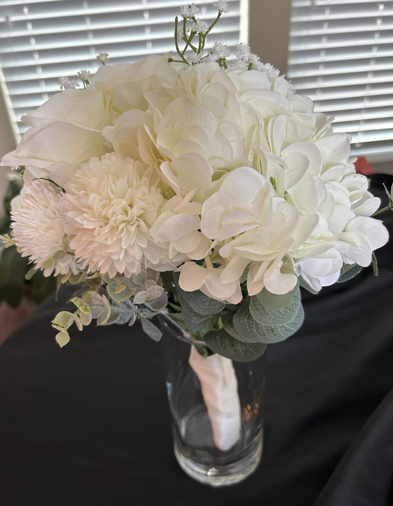 Wedding bouquet bridal bridesmaids artificial silk flowers roses mum baby breath