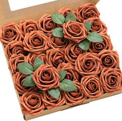 Artificial Flower 25Pc Burnt Orange Sienna Rose 3″ Foam for Wedding Bouquet