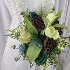 Woodland and Jade Crystal Faux Silk Wedding Bouquet