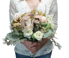 Bridal Wedding Bouquet Hand made Budget Friendly Faux Flowers White Pink Green