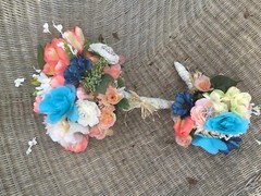 Wedding flowers bridal bouquets bridal pkg. TEALS And CORAL 7 bouquet