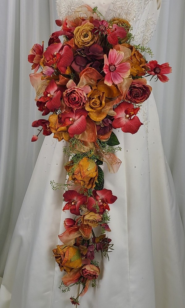 Silk Orchid and Rose Cascade Wedding Bouquet
