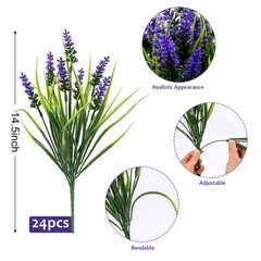 24 Bundles Artificial Lavender Flowers 14 5in UV Resistant Faux Plants Outdoor