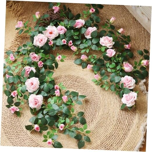 5.9FT Bendable Rose Flower Garlands, Artificial Silk Wild Roses Vine 2 Pink