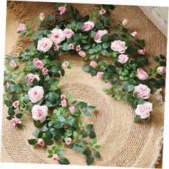 5.9FT Bendable Rose Flower Garlands, Artificial Silk Wild Roses Vine 2 Pink