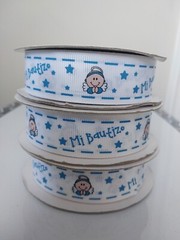 3 ..Cinta de poliéster estampada blue / Mi Bautizo… 20 metros / 22cm ancho