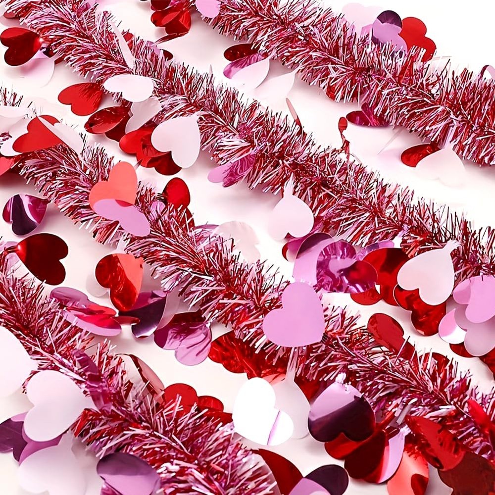 Valentine’s Day Tinsel Garlands 33FT Metallic Fringe Garland Pink Pink-1