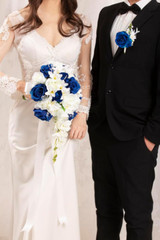 Bridal Bouquet Cascading, Royal Blue & Ivory Wedding Bouquets for Bride Bridesma