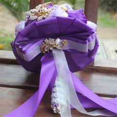 Elegant Purple Satin Rose Brooch Bouquet for Weddings and Bridesmaids