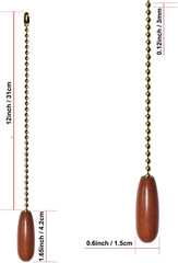 Wood Ceiling Fan Pull Chain Extender Set 12 Inch Fan Chain with 3mm Beads 2 Pack