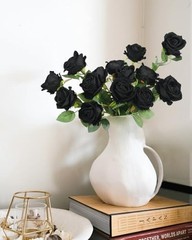 50pcs Artificial Roses Flowers in Bulk,Velvet Fake Rose with Long Stem Black