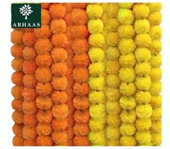 Artificial Marigold Fluffy Flowers Garlands for Decoration 5 Yellow + 5 Orange|