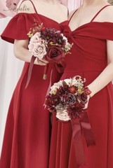 Serwalin 7 inch Wedding Bouquets for Bridesmaids, Set of 2, Burgundy