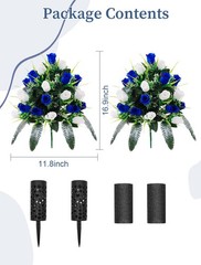 2 Sets Artificial Cemetery Flowers for Grave, Outdoor Grave White+dark Blue